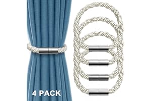 IAGORYUE Magnetic Curtain Tiebacks for Curtains Curtain Clips Rope Back Curtain Holder Curtain Tie Buckles Curtain Holder for Home Living Room Office Window 4 Pieces (Beige), (CS-CLK-BW-4P-001-DE)