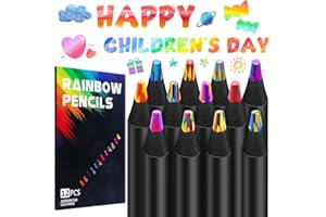 EOPUOZS Juego de 12 Lápices colores Arcoíris, Lápices de Colores Multicolores para Niños, Regalos de Fiesta, Rellenos para Calendarios de Adviento, Suministros Escolares y de Arte