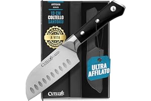 Cutluxe Coltello Santoku - Coltello da Cucina 13 cm - Versatile per Tagliare, Affettare e Tritare - Forgiato Acciaio Tedesco ad Alto Tenore di Carbonio - Impugnatura Ergonomica - Serie Artigianale