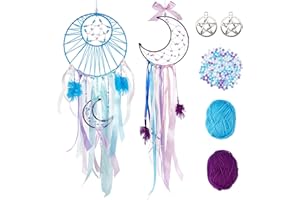 INFUNLY 2 Set DIY Dream Catcher Kit - Make Your Own With Instruction, Moon Circle, Star, Metal Feather - Handmade Wall Hanging Decor for Bedroom, Wedding, Party