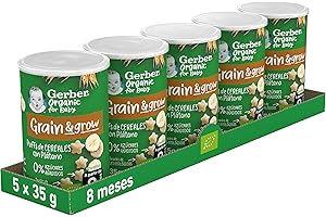 GERBER Organic Puffs Plátano, Snack de Cereales para Bebés, Lata 5x35g, a partir de 8 meses