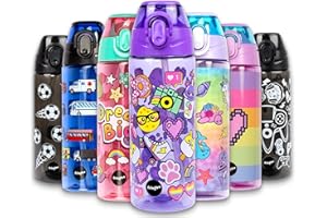 fringoo - Borraccia per bambini con cannuccia, 100% a prova di perdite, senza BPA, 600 ml, per scuola materna | Bottiglia da viaggio per bambini | Borraccia sportiva (Rainbow Smile, 600 ml)
