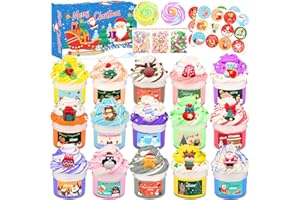 ROWECVCE 15 Pack Christmas Fluffy Butter Slime Kit, Goodie Bag Stuffers, Colorful Slime Party Favors for Kids, Soft and Non-Sticky, Advent Calendar 2025, Chritmas Gifts, Putty Toys for Girls Boys