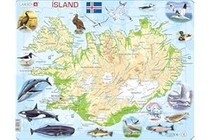 Larsen K7 Iceland Physical Map Puzzle – 81-Piece Educational Jigsaw for Kids, Icelandic Edition with Tray Frame - Boxless for Children