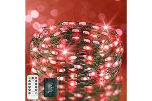 JXLEDAYY 9.9 FT 60 LED Christmas Lights Battery Fairy Lights Green Copper Wire String Lights with Remote Timer 8 Modes for Indoor Outdoor Tree Bottle Party Bedroom Decorations-Red