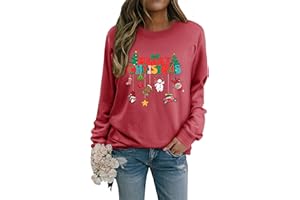 WIEIYM Weihnachtspullover Damen Sweatshirt Langarmshirt Rundhals Langarm Pullover Herbst Winter Weihnachtsbaum Druck Weihnacht Casual Christmas Sweat Oberteile
