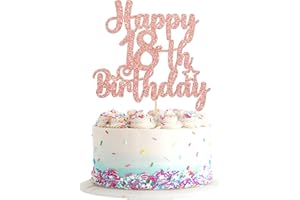 Gyufise 1Pc Happy 18th Birthday Cake Topper Glitter 18 & Fabulous Cheers to 18 Years Old Birthday Cake Pick for Celebrating 18th Birthday Party Cake Decorations Supplies Rose Gold
