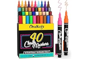 Chalkola Chalk Pens - Pack of 40 (Neon, Classic & Metallic) Chalk Pens - For Chalkboard, Blackboard, Window, Labels, Bistro, Glass - Wet Wipe Erasable - 1mm Extra Fine Tip