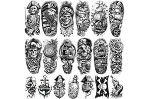 YAZHIJI 77 Sheets Temporary Pirate Tattoos, Captain Anchor Compass Sailboat Tattoos, Pirate Ships, Skull, Crossbone, Sailor Fake Arm Tattoo for Men Women Costumes