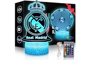 EYGERUR Lot de 2 Madrid Football Veilleuse 3D LED Enfants, Surprise Cadeau Foot Garcon 3 4 5 6-12 Ans, 16 Couleurs USB Smart Remote Control Football Lampe, Decoration Chambre Cadeaux Parfaits pour Les Fans