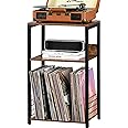 LELELINKY 3 Tier End Table,Record Player Stand with Storage Up to 100 Albums,Turntable Stand for Vinyl,Brown Records Shelf for Living Room Bedroom