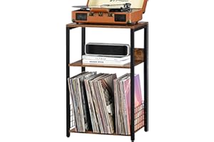 LELELINKY 3-Tier-Endtisch, Plattenspieler-Stand mit Lagerung bis zu 100 Alben, Plattenspieler-Stand für Vinyl, Brown Records Regal für Wohnzimmer Schlafzimmer