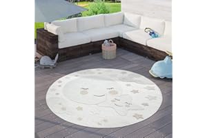 Paco Home Tappeto Bambini Cameretta Per Esterno Rotondo Da Gioco Ragazzo Ragazza, Dimensione:Ø 200 cm tondo, Colore:Crema 2