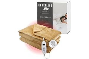 Kraftline Elektrische Heizdecke, 180x130 cm, Waschbar, mit 10 Heiz und Zeit Einstellungen XXL Heizdecke, Automatische Abschaltung, Flanellwolle wärmend (beige)