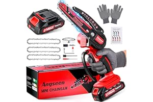 Angseen Mini Motosega a Batteria Per Potatura con 3 Catene, 850W 6 Pollici Sega a Batteria per Potatura con 1 Batterias e Blocco di Sicurezza, Motosega Elettrica Per il Taglio del Legno e Giardinaggio