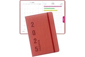 HW CASA Agende 2025 Giornaliera A5 Copertina Rigida con 200 Pagine Spesse Segnalibro in Raso Pianificazione Mensile e Giornaliera Etichette Colorate per i 12 Mesi