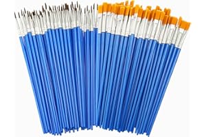 DAWRIS Juego de 100 pinceles, 50 pinceles redondos y 50 pinceles planos, pequeños, planos de nailon, para pintura acrílica, pinceles para artistas, para niños y adultos, para dibujar, manualidades