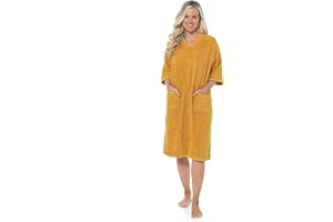 IUEG LIMITED IUEG Zip Up Dressing Gown Terry Towelling Bath Robes For Women 100% Cotton Dressing Gown Drying in Mint Blue Pink Navy Grey Mustard UK 8-34