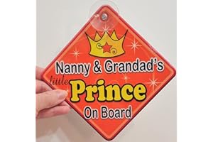 BIRSPPY Swirl Nanny & Grandad's Little Prince ON Board (Like Baby on Board Sign) Non Personalised Novelty Baby on Board car Window Sign.