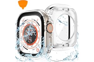 Kamita Waterproof Case Compatible with Apple Watch Ultra 2, Shockproof Hard PC Bumper Cases with 9H Tempered Glass Screen Protector, 360° All-round Protective Cover for iWatch Ultra 49mm (Clear)