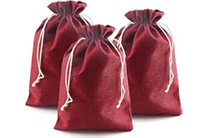 DAHI 12 Pz Sacchetti di Iuta 20x30 cm, Sacchettini Regalo di Lino con Coulisse, per Matrimoni Feste Calendario Avvento (rosso)