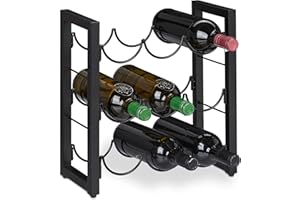 Relaxdays Botellero Vino Metálico, Estantería 9 Botellas, 37x35x17cm, de Sobremesa, Cocina, Salón, Bar o Vinoteca, Negro, Hierro