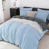 Double Muslin Bed Linen 135 x 200 cm Blue Grey 100% Cotton Bed Linen Muslin Soft Breathable Cuddly Duvet Cover Set 2-Piece with Zip and 80 x 80 cm Pillowcase
