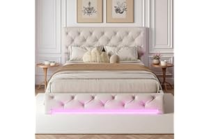 BRYXR Hydraulic Storage Bed, 140 x 200 cm, with Bed Drawer and Slatted Frame, Double Bed with Storage Space, LED Bed with Headboard, Mattress Not Included, Stylish and Functional for Your Bedroom