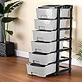 Kuber Industries Plastic 6 Tier Multipurpose Modular Drawer Storage Rack | Kitchen & Home Essentials Organizer Storage Box Cabinet | Almira Set for Stationary, Kitchen, Cosmetic | Black & Grey