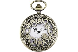 Morfong montre de poche vintage Gear creux à quartz FOB montres Steampunk pour homme femme