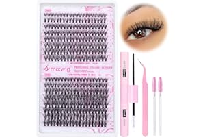 LVMIXWIG Wimpernverlängerung Kit 320pcs Wimpernbüschel Kit D Curl Individuelle Wimpern Wimpern Extensions Natürliche Cluster Wimpern Kit mit Lash Bond und Seal Lash Tweezers und Lash Brush