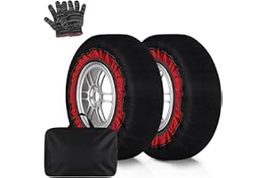 Eikuavons 2x Schneesocken für Reifen, Verdickte Reifensocken mit elastischen Bändern, Schneehaftung Reifenabdeckung mit Handschuhe & Aufbewahrungstasche, für Auto Pickup SUV, Größe L