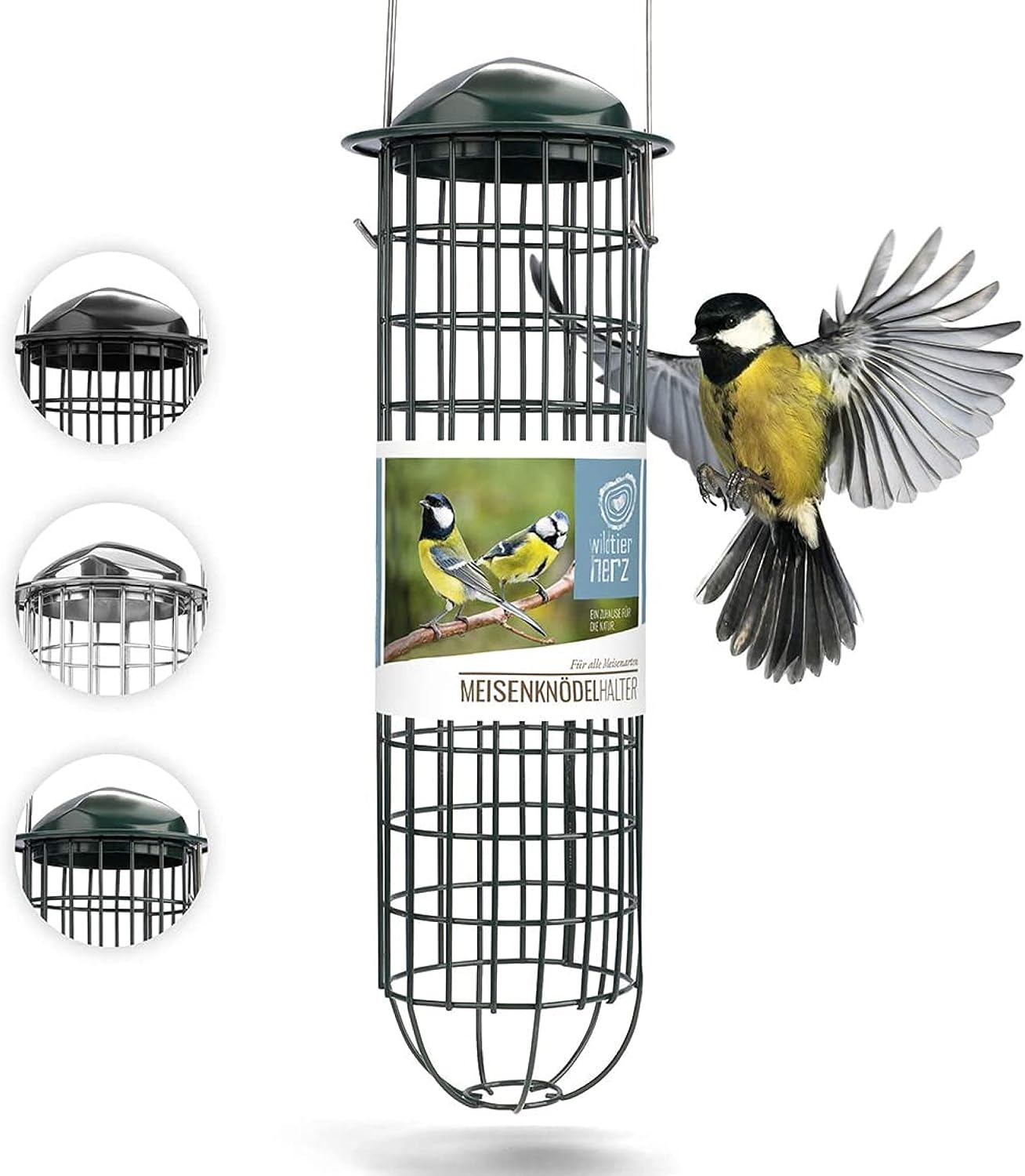 Wildtier Herz Comedero para pájaros (31cm) de Metal Inoxidable, Jaula de alimento para Aves Silvestres, Dispensador de Bolas de Grasa, Proporciónale alimento Todo el año para Las Aves de tu jardín