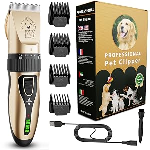 Pet Dog Grooming Clippers - Rechargeable Low Noise Cordless Pet Clippers - Professional Dog Pet Hair Trimmer Grooming Kit for Dogs, Cats and other Pets
