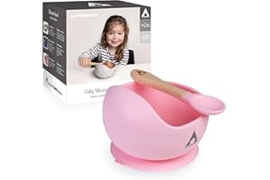 ALLSTOREITALIA piattino in Silicone con Ventosa per Neonato e Bambino | Set Prima Pappa Svezzamento | Facile da pulire, Aderente, Anti Odore e Senza BPA | Adatta a Lavastoviglie e Microonde | (Rosa)
