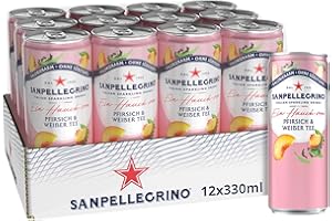 ‎SAN PELLEGRINO San Pellegrino Ein Hauch von Pfirsich & weißer Tee, Kalorienarme Limonade 37 Kalorien pro Dose, 12er Pack (12 x 330ml) Einweg-Dosen
