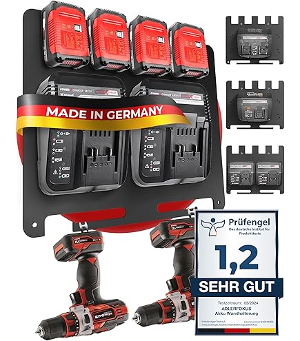 6x Batteriehalter Für Einhell Power X-Change 18V - Wandmontage, Rot - Batterie Dock Halterung