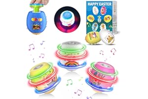 ANCESFUN Easter Eggs Light Up Spinning Tops Toys, Gyroscope Flashing with Music and LED Lights UFO Magic Fidget Ball Novelty Bulk Toys, 6 PCS Easter Egg Hunt Fillers Kit, Gifts for Kids Boys Girls 3+