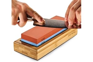 Pierre a aiguiser 1000/6000 - Pierre à affûter pour couteaux avec base antidérapante en silicone et bambou - Convient aux débutants - Pour une netteté optimale