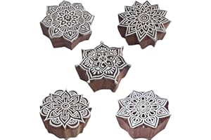 Royal kraft Ronda madera impresión sello (conjunto de 5) henna tela textil papel arcilla alfarero bloques Htag2209