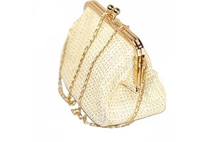 Lin's Liliana Pochette da donna in paglia elegante borsa da sera ecologica borsa da spiaggia vintage tessuta a mano