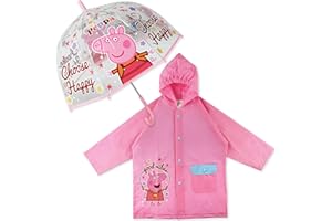 Peppa Pig Paraguas Transparente Infantil y Chubasquero Pack Paraguas Infantil Burbuja y Chubasquero Niña Impermeable con Capucha | Ropa de Agua Impermeable Rosa Niñas para Vuelta al Cole