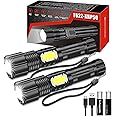 AOMEES LED Torch, Super Bright Rechargeable Torches (2 Pack), USB Rechargeable Flashlight IPX6 Waterproof, Adjustable Focus 5 Lighting Modes for Camping, Power Cut, Emergency, Hiking