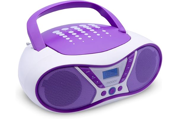 MOOOV Pop Purple, Lecteur CD Portable, Lecture CD-R/CD-RW/CD-MP3, Radio FM, Port USB, Son Stéréo 6W, Poignée Ergonomique, Fonctionne sur Secteur ou Piles - 477404