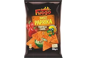 Fuego - Tortilla Chips Sweet Paprika | Mexikanische Tortillachips mit würzig-süßem Paprikageschmack | Knuspriger Snack aus Maismehl | 150 g im Beutel