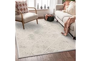 Leesentec Tappeto Salotto 120x160 Camera da Letto Crema Bianco Soggiorno Moderno Tappeti Pelo Corto per Stuoia Moquette Geometrico Antiscivolo Room Accessori