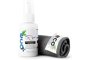 ECOMOIST Naturel Nettoyeur pour Lunettes, Lentilles et Optiques (50ml) avec microfibre de haute qualité Nettoie la poussière et les taches, , Utiliser pour des lunettes, Des lunettes de soleil, Lunettes pour lire, Objectif de la caméra et lunettes sans endommager le revêtement du verre / lentille