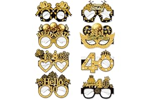 40th Birthday Glasses, LMSHOWOWO 8PCS Paper Novelty 40th Birthday Party Glasses, Funny Happy Birthday Photo Booth Props for Men Women Cheers to 40 Years 40th 1986 Birthday Party Decoration Supplies