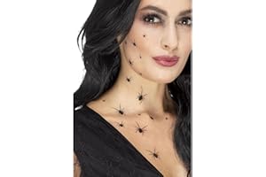 Smiffys Make-Up FX, Crawling Spider Transfers, Bla with 2 Sheets Per Pack, 16 Spiders on Each, Cosmetics and Disguises Fancy Dress, Spider Dress Up Cosmetics & Disguises. Halloween