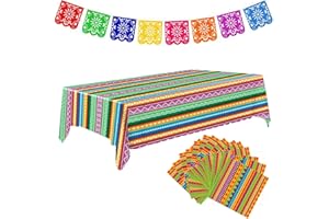 GHKJOK Mexican Party Decoration Set - Includes Mexican Tablecloth, 20 Mexican Napkins, Multicolored Flags，Festive Table Decor for Mexican Party, Fiesta Theme, Birthday and Cinco De Mayo Celebrations